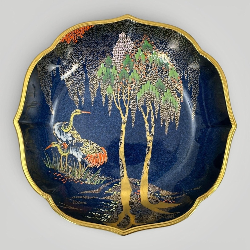 Vintage Carlton‎ Ware Bleu Royal New Stork Ceramic Bowl Blue Gold 22.5cm England